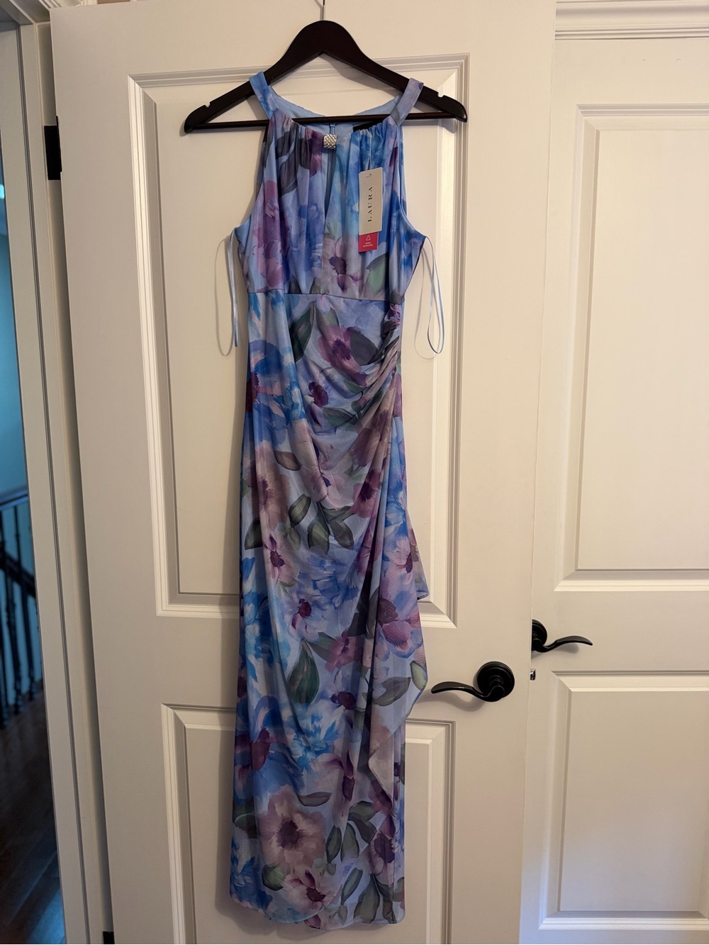 LAURA Floral Halter Evening Dress - Lavender Blue